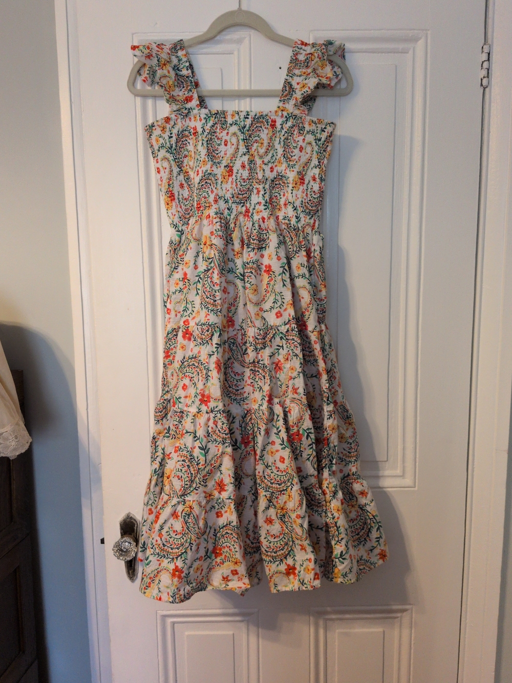 Lands' End White Floral Paisley Summer Dress